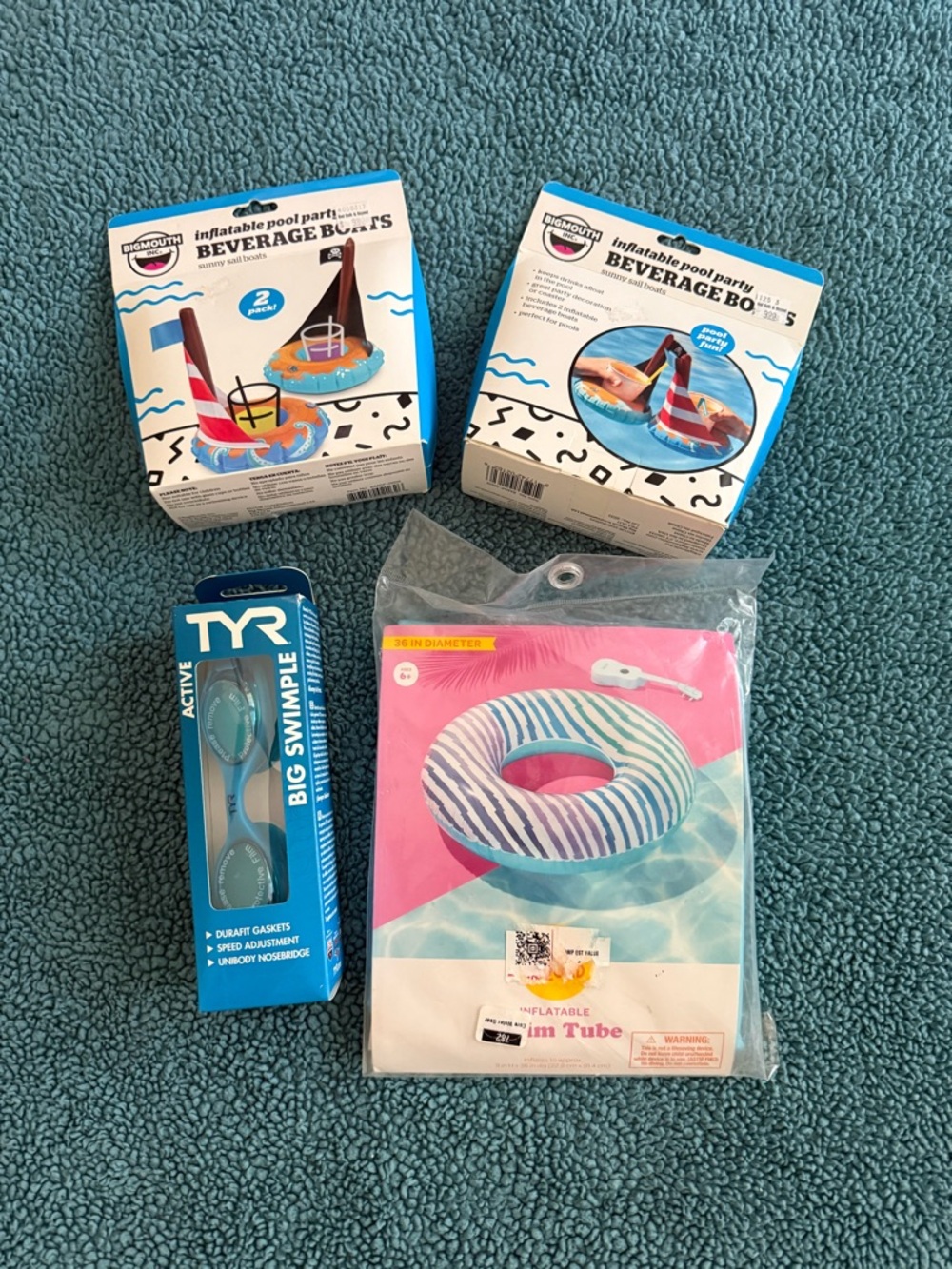 Pool Party Bundle, Goggles, Swim Tube and Beverage Boats, All For 1 Price